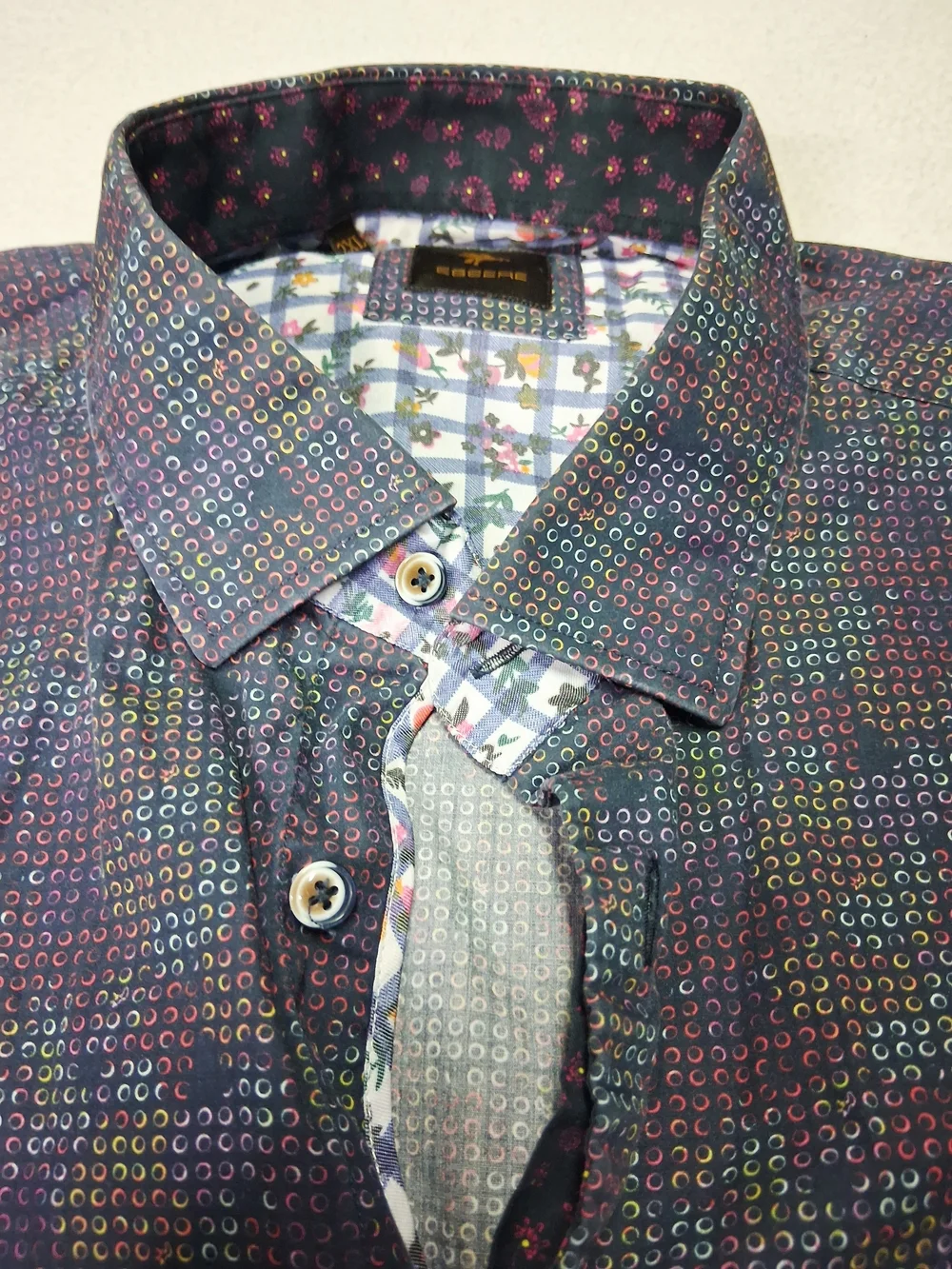 ESSERE Classic Men's Casual Button-Down Shirt in Deep Navy Pattern - Picture 5 of 7